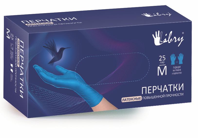 Перчатки BENOVY/Libry латексные ультрапрочные HR синие M (25пар) (10) 20г BE2DB200UHC83/KHR02ULT