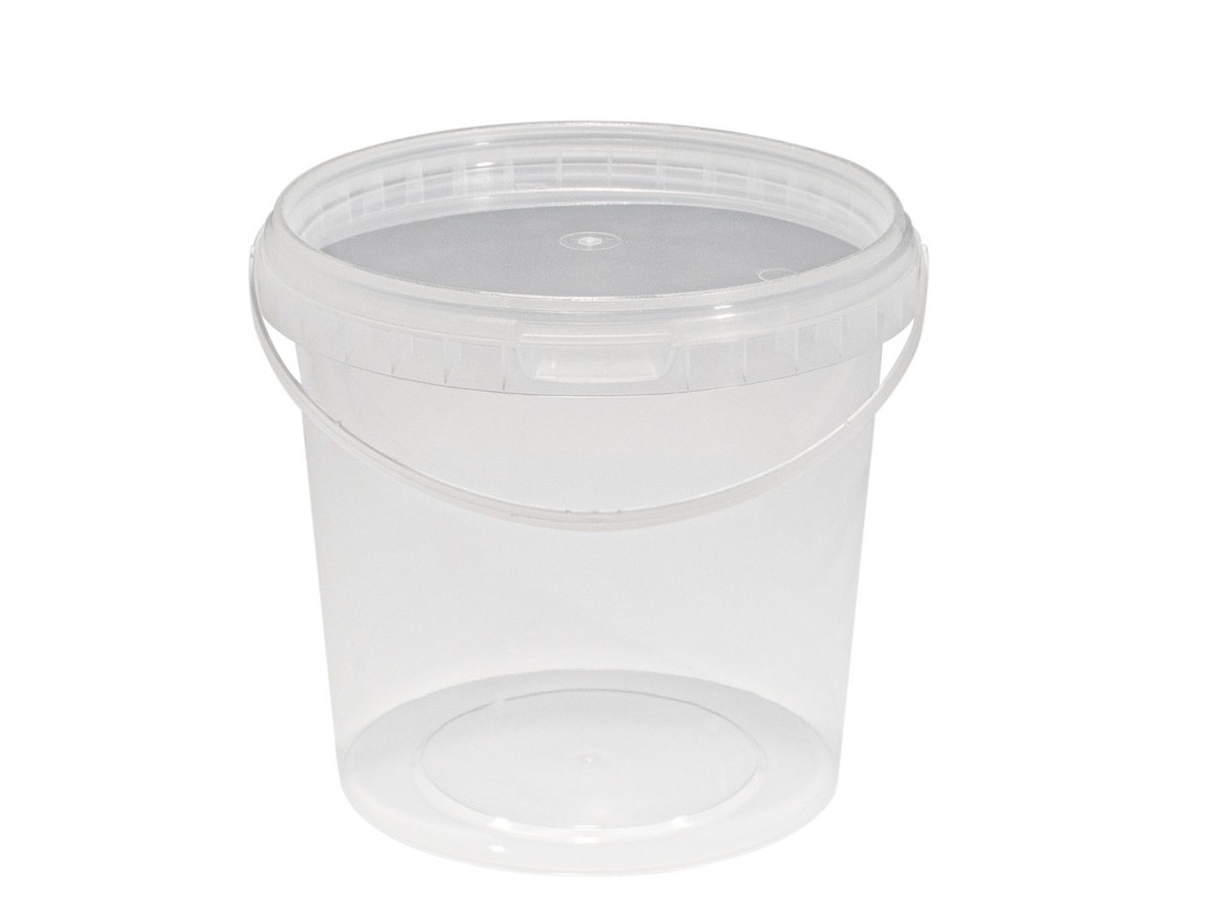 Ведро 1000мл d131 прозрачн. с белой ручкой +КРЫШКА (90/ крышки 270