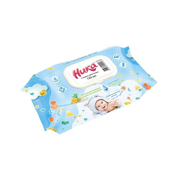 Салфетки влажные детские "НИКА" упаковка fiow-pack 150*180мм 120шт/упак (12)