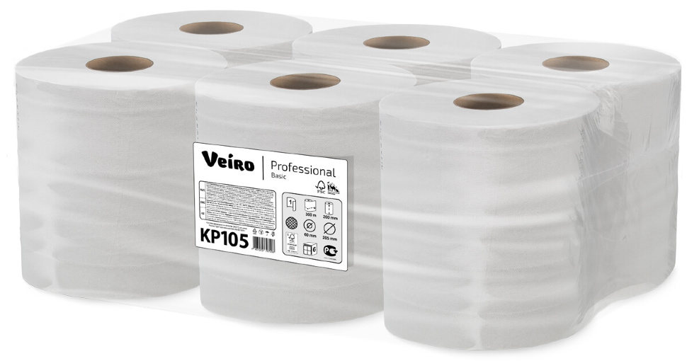 Полотенца Veiro Professional Basic с центр. вытяж. 1сл. бел 300м (6) КР105